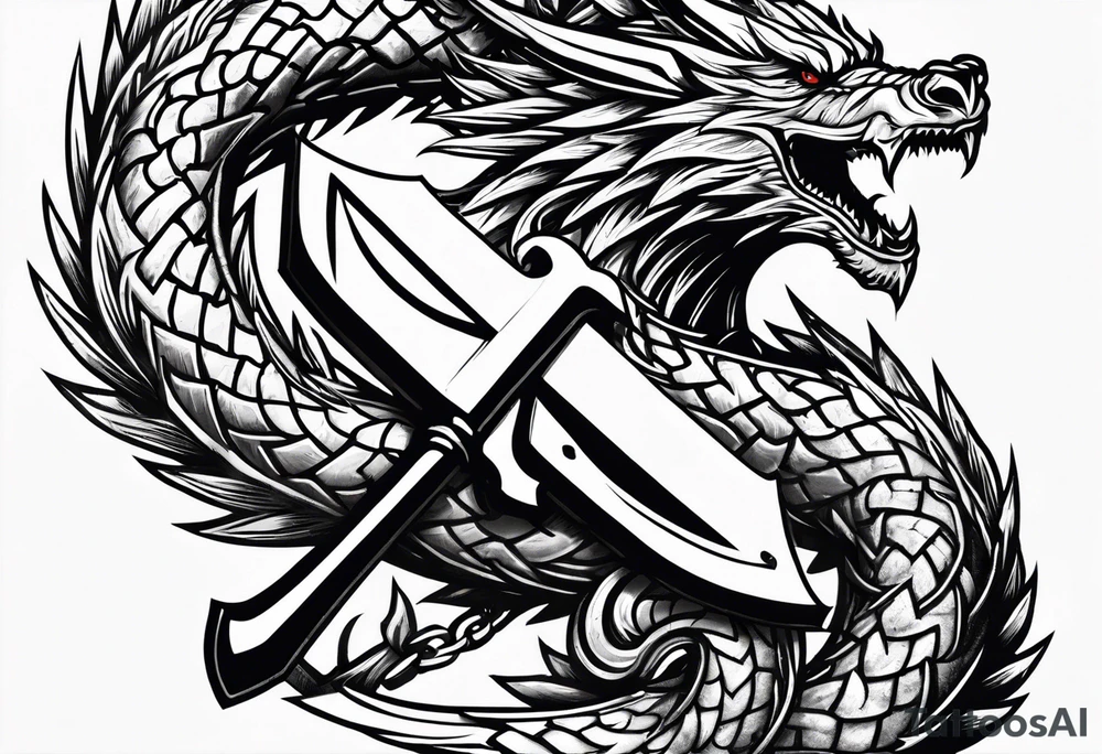 Valhalla sword chain barbed wire
dragon axe Valknut tattoo idea