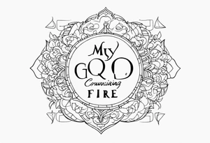 Fine line tatto , a fire with Que quote “ My God is consuming fire “ tattoo idea