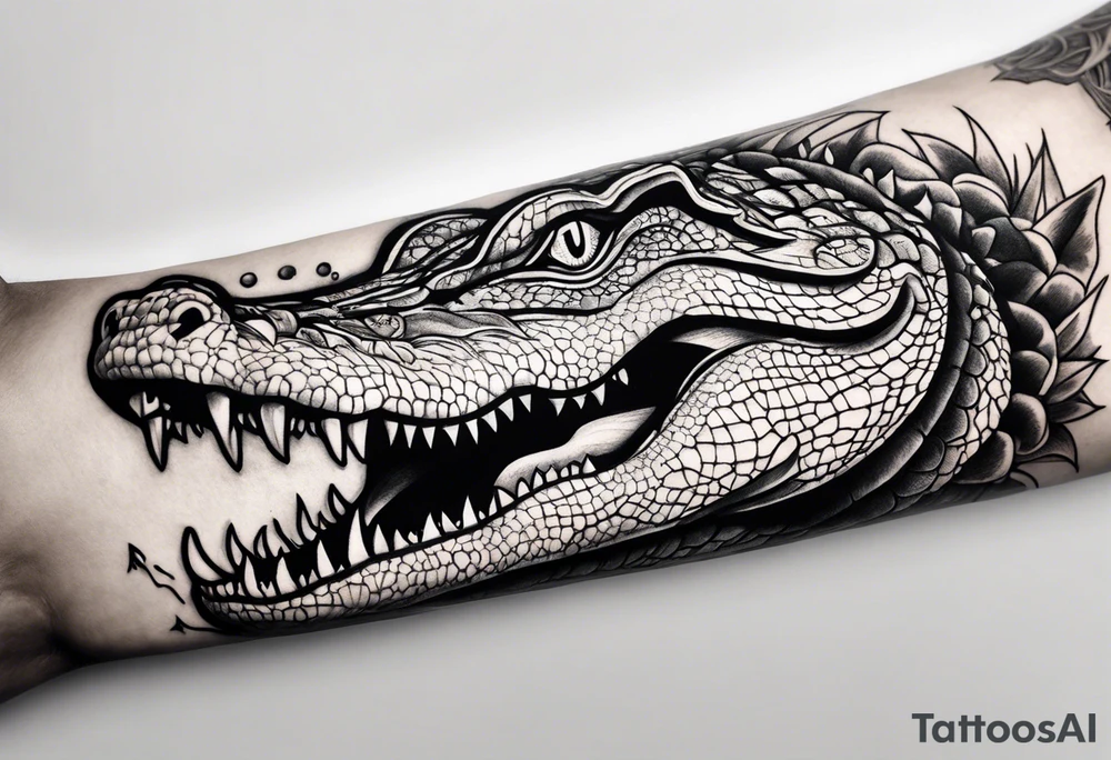 Arm sleeve with alligators and lightning tattoo idea