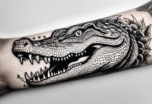 Arm sleeve with alligators and lightning tattoo idea