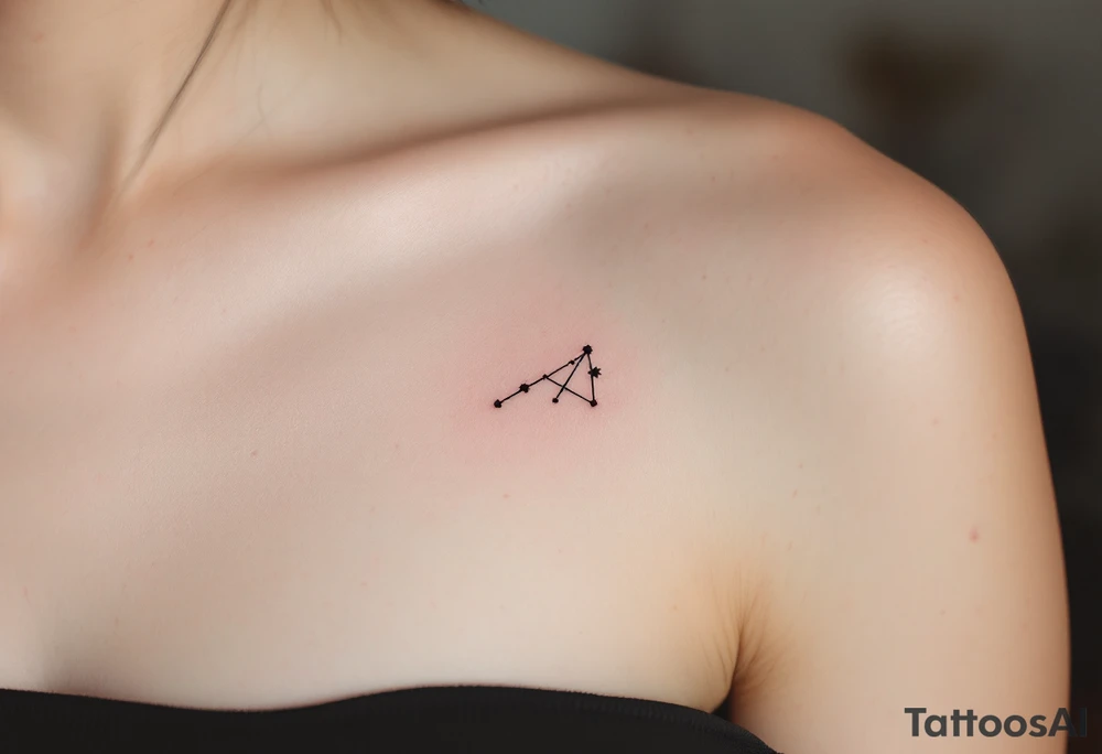 A fine-line Aries tattoo uses minimalist black ink with a pop of red for the zodiac sign beside the star constellation. tattoo idea