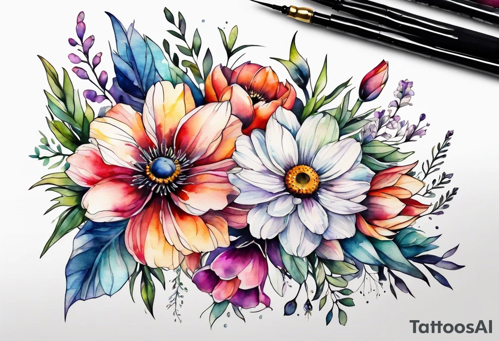 wild flowers all watercolor tattoo idea