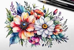 wild flowers all watercolor tattoo idea