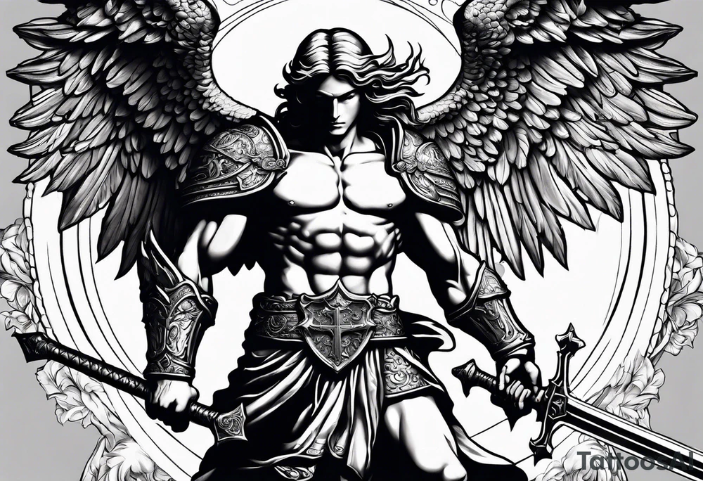 full body saint michael holding a sword slaying a demon tattoo idea full body saint michael holding a sword slaying a demon tattoo idea