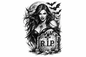 female vampire,bats,full moon,a gravestone. tattoo idea