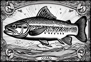 A shaded trout with text that says, 'Como la trucha...' tattoo idea