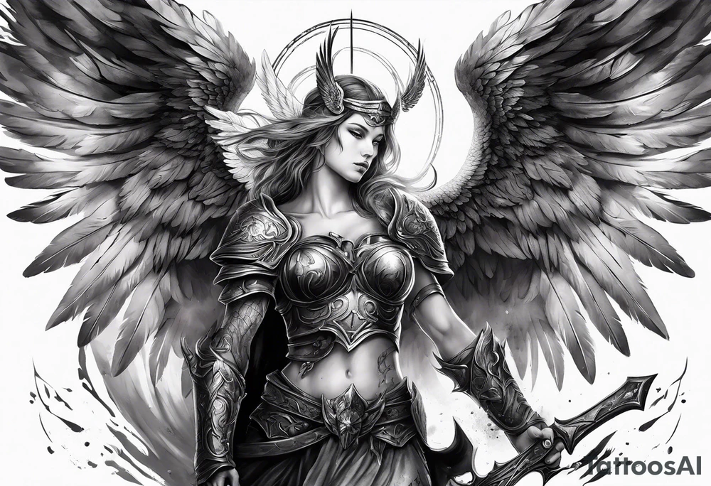 Angel warrior bloody tattoo idea