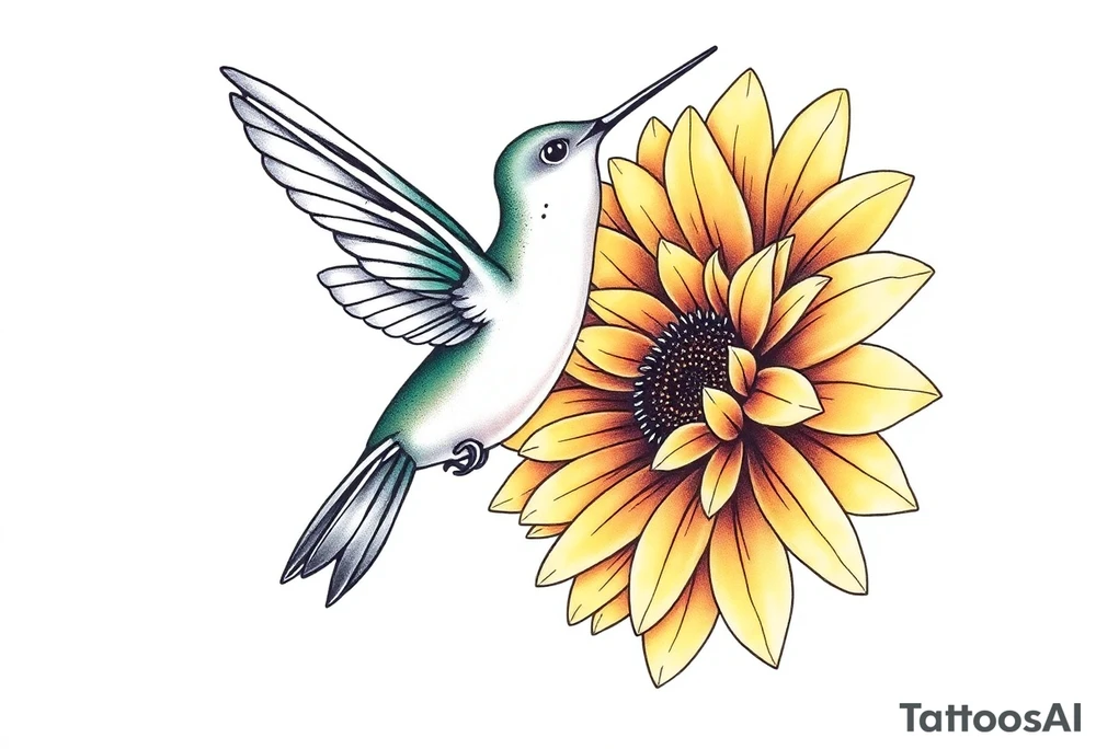 Hummingbird near a sunflower tattoo idea