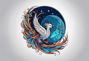 phoenix sur une lune bleu tattoo idea