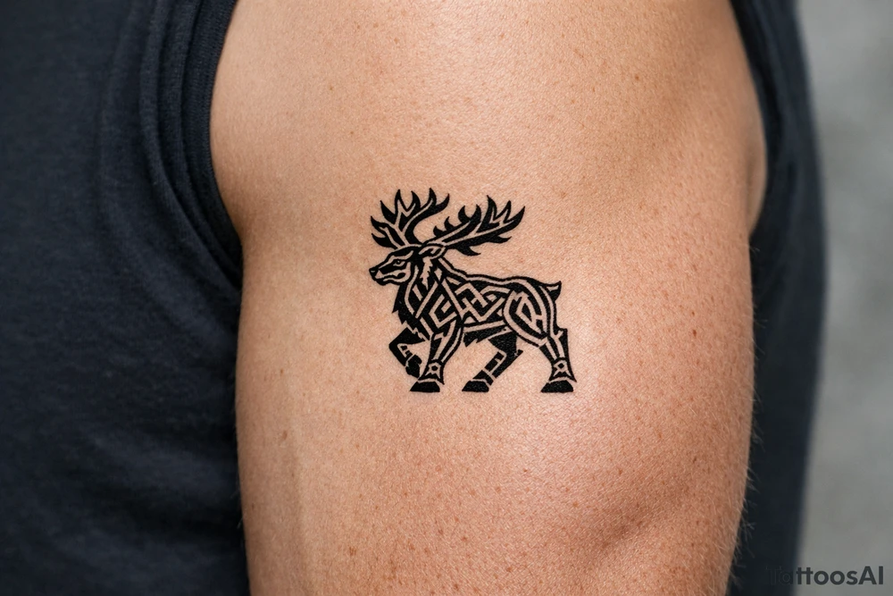 Caribou in Norse knot work tattoo idea