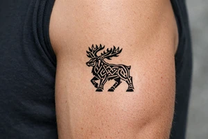 Caribou in Norse knot work tattoo idea
