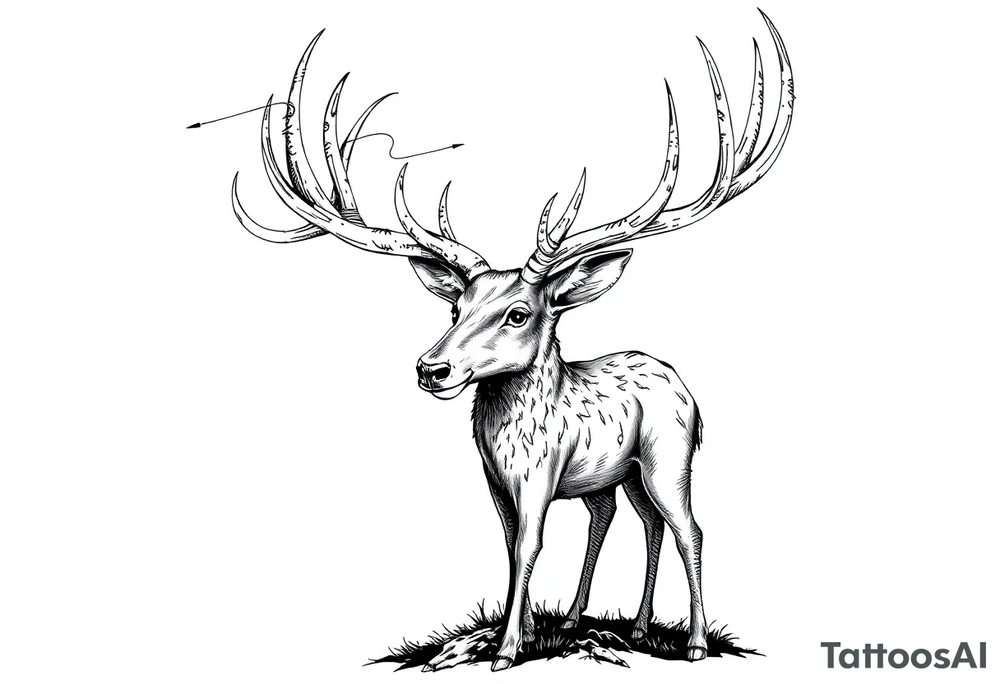 a rain deer horn standing alone with wood pattern on it tattoo idea