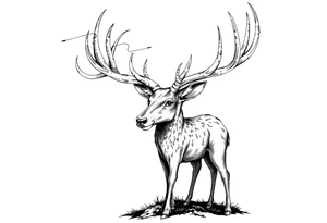 a rain deer horn standing alone with wood pattern on it tattoo idea