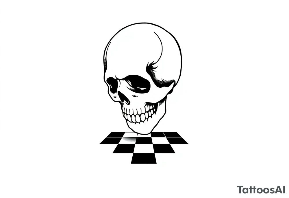 skull with checkered floor tattoo idea