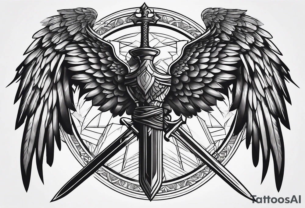 wings spread apart with a sword down the middle tattoo idea