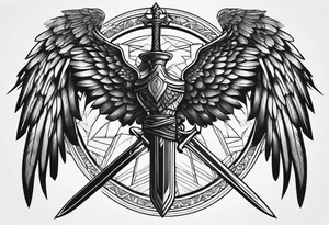 wings spread apart with a sword down the middle tattoo idea