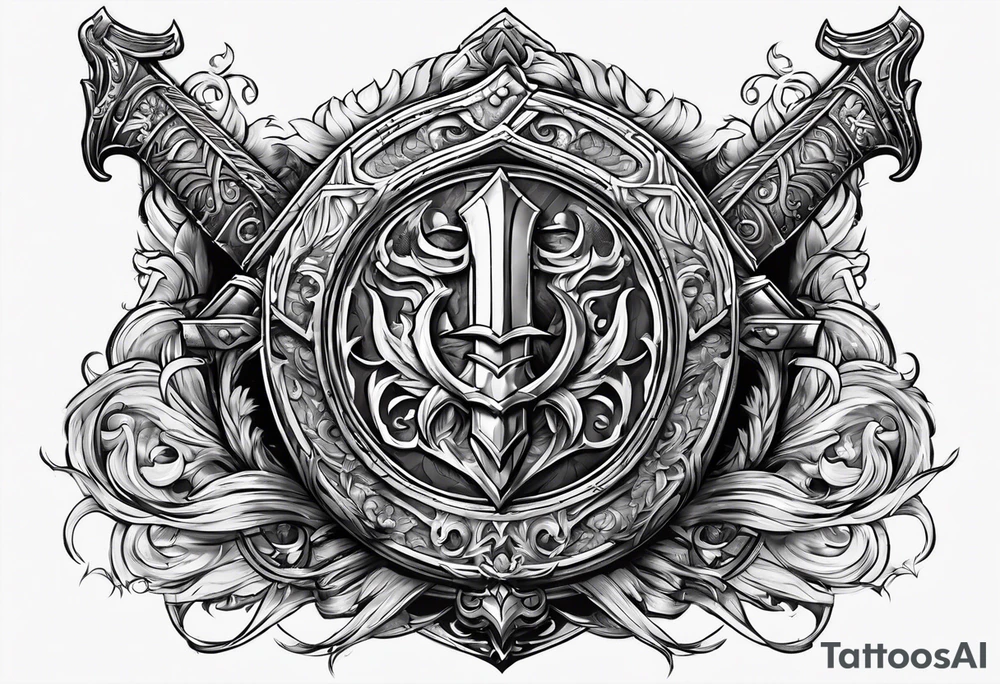 Valhalla sword shield banner tattoo idea