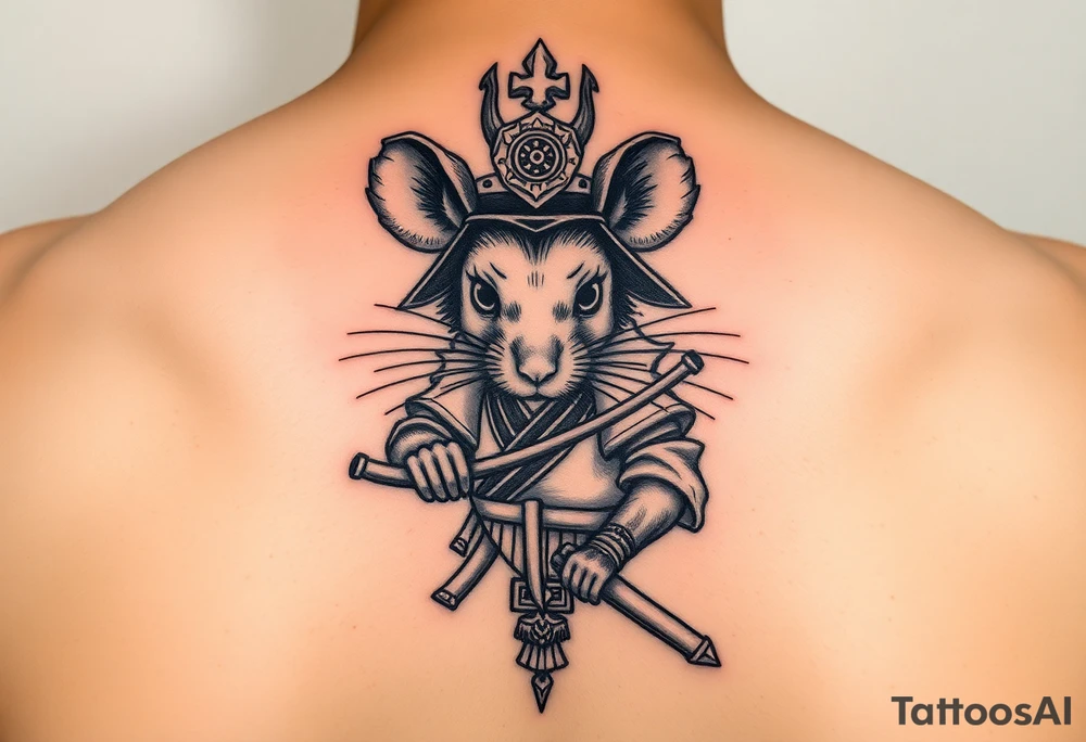 Female rat dressed up as Japanese  samurai tattoo idea