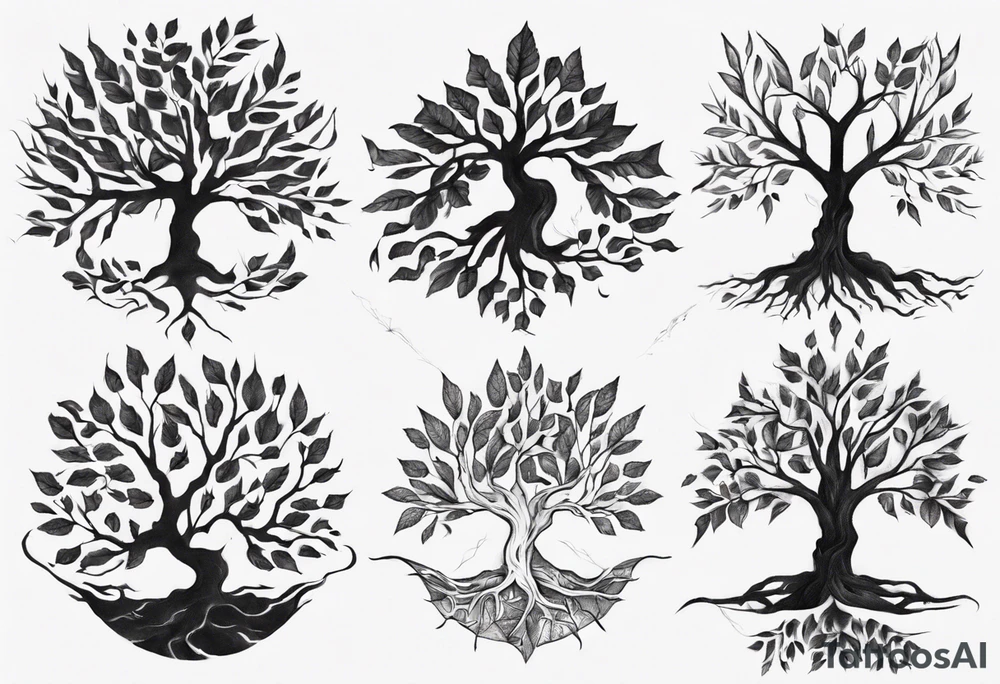 Double tree forearm alive with leaves tattoo idea