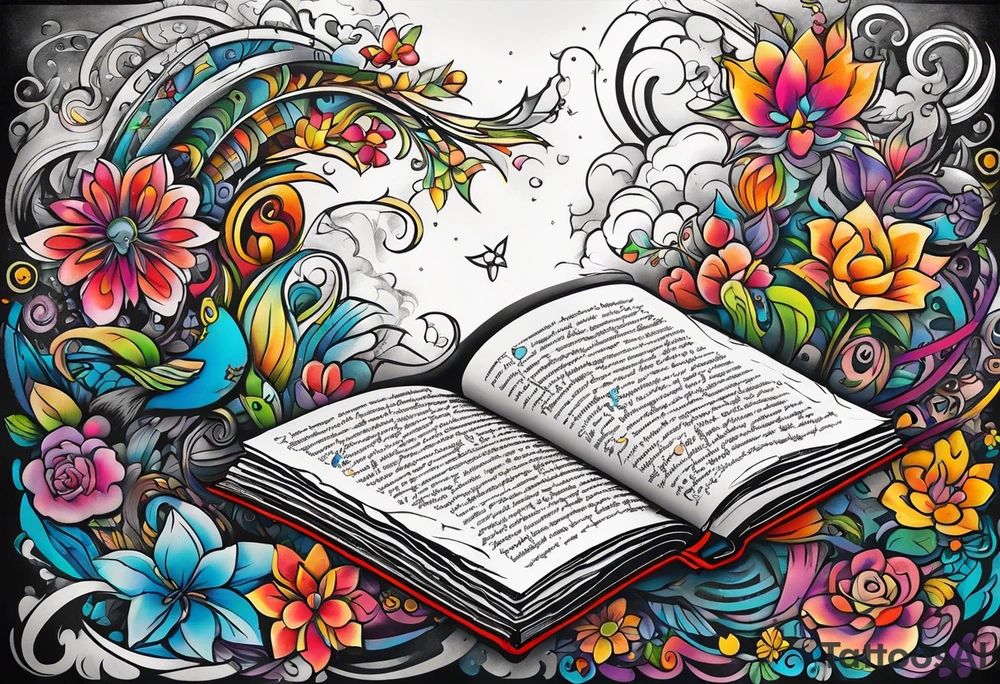 Open book, coming to life, whimsical tattoo idea