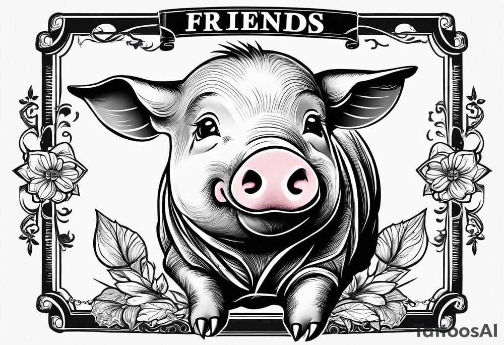 cute piglet.
with text: "friends not food" tattoo idea