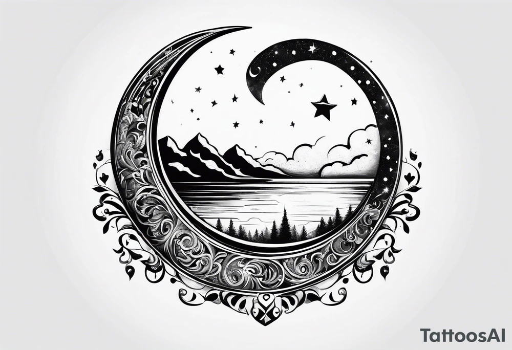Crescent moon with a love heart inside tattoo idea