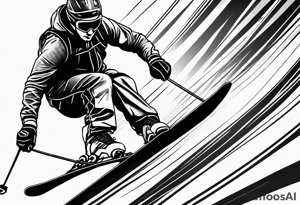 Skier in motion, fine line, more abstract tattoo idea