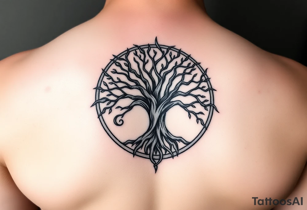yggadrisl tree of life with circle tattoo idea