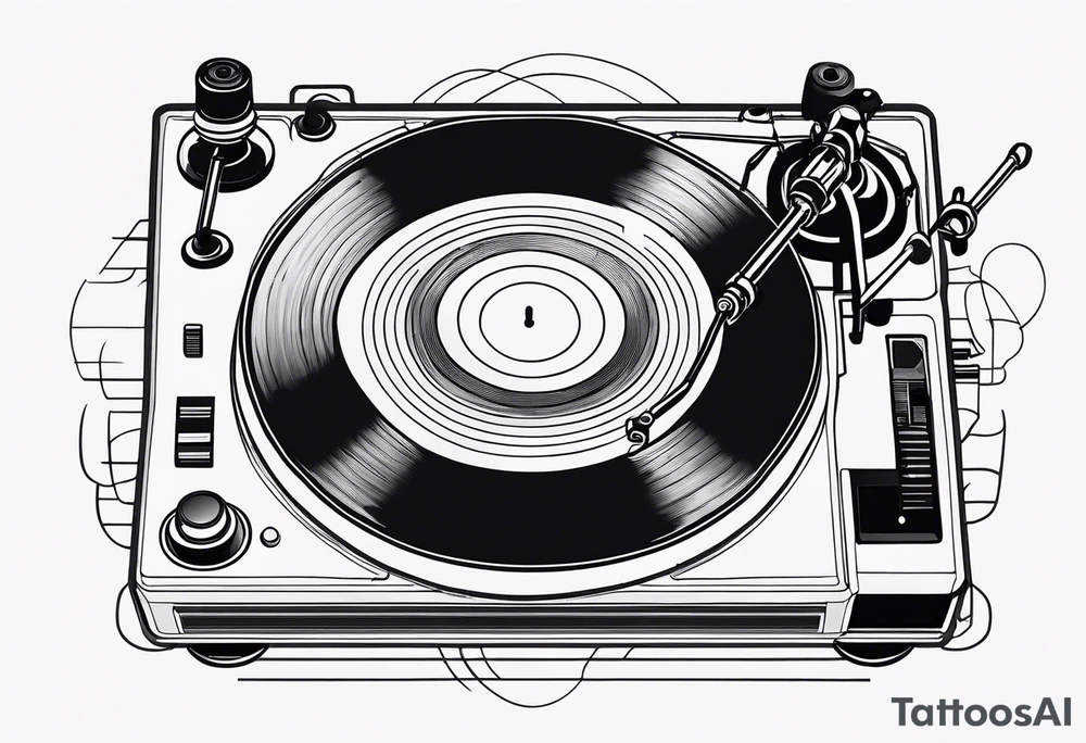 A recordplayer fineline minimalistic in one line 2D tattoo idea