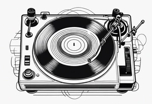 A recordplayer fineline minimalistic in one line 2D tattoo idea