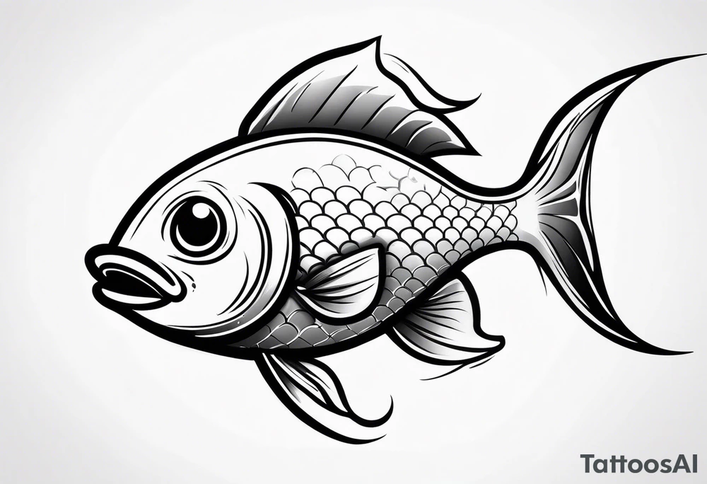 Aggressive looking minimalist cartoon fish tattoo idea