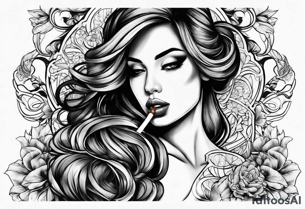Girl smoking cigarette tattoo idea