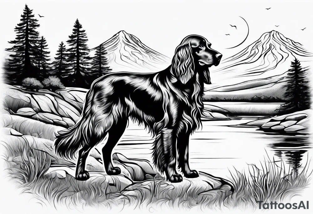 Full landscape Outline of an irish setter no fill l tattoo idea
