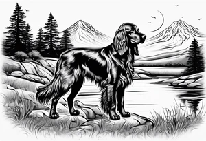Full landscape Outline of an irish setter no fill l tattoo idea