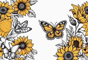 Arm sleeve with sunflowers and butterflies tattoo idea