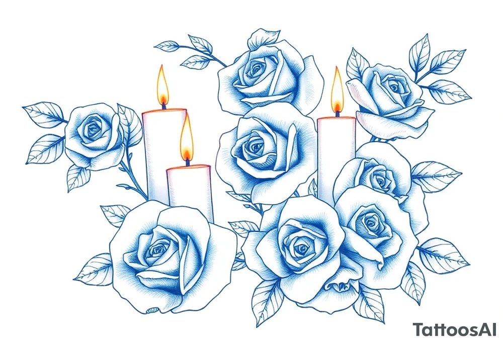Passed love one, roses, candles, blue tattoo idea