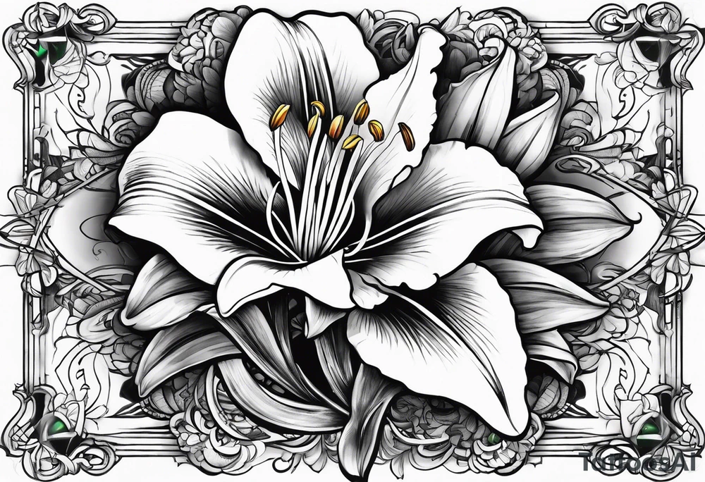 Lily flowers with Clover leaf deck card a cross tattoo idea