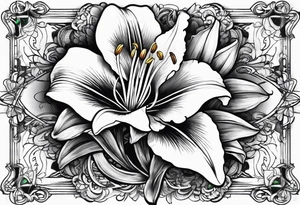 Lily flowers with Clover leaf deck card a cross tattoo idea