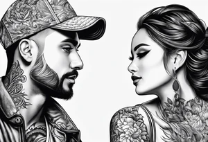 man and woman looking at each other with love tattoo idea
