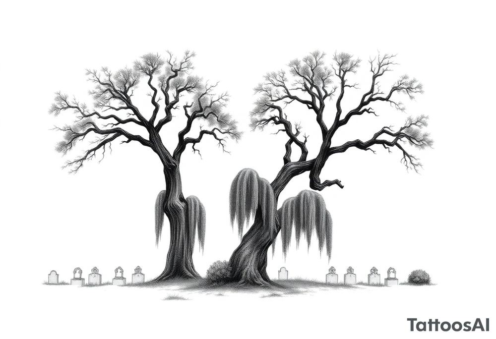 Oak trees with Spanish moss in a cemetery tattoo idea