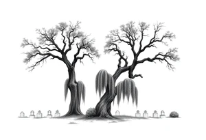 Oak trees with Spanish moss in a cemetery tattoo idea
