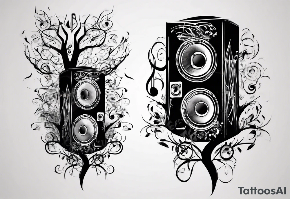 music speaker note tree stave DJ tattoo idea