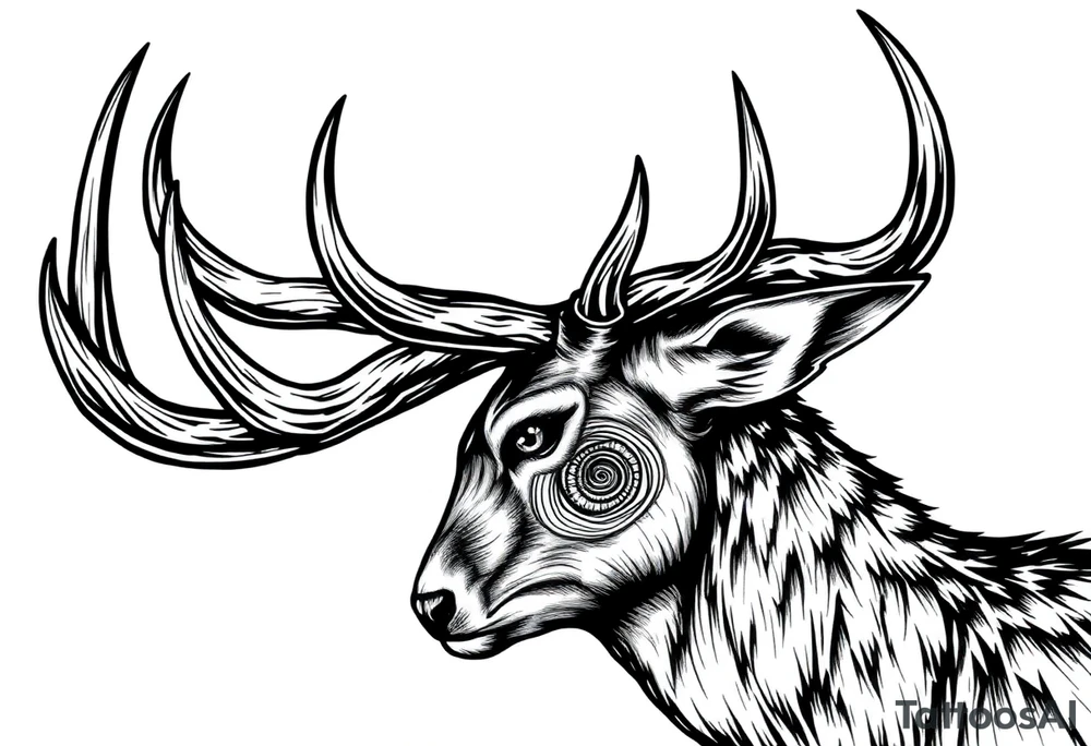 a rain deer horn with wood pattern on it tattoo idea