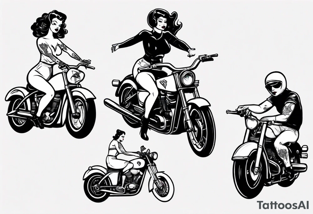 Pinup doll riding motorbike tattoo idea