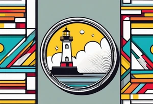 lighthouse, minimalism, circle framed tattoo idea