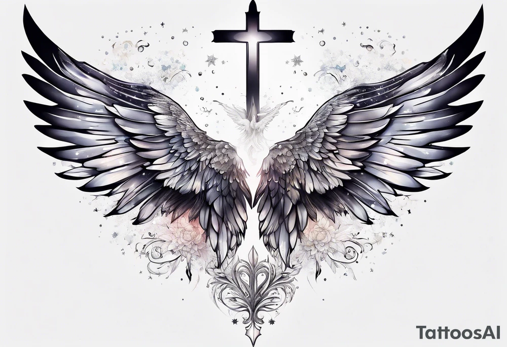 Constellation, Angel wing , snow , cross tattoo idea