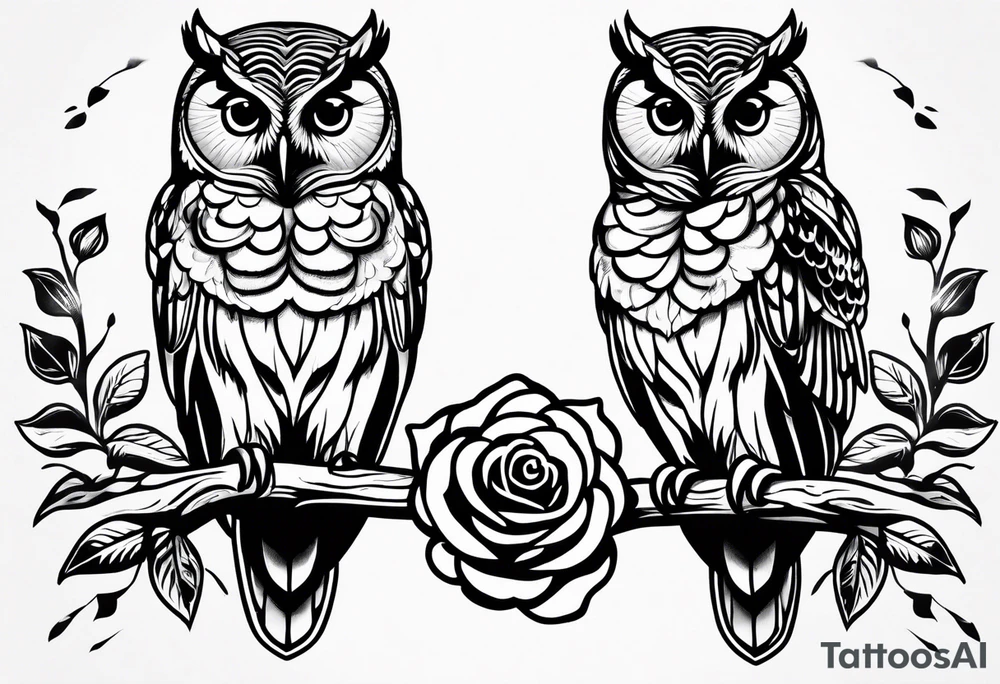 Barred owl with a rose and a heart tattoo idea