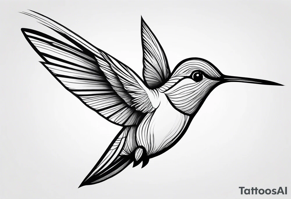 Design a minimalist tattoo of a hummingbird in flight, with elegant lines capturing its grace and vibrant energy tattoo idea