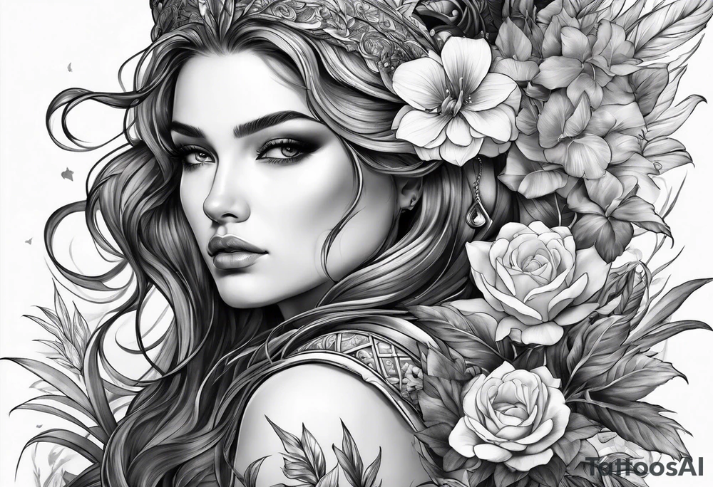 Oceane with a warrior and a beautiful garden tattoo idea