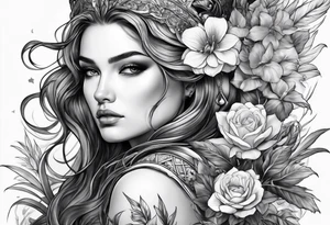 Oceane with a warrior and a beautiful garden tattoo idea